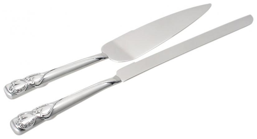 WED002 - 2-Tone Brushed/Shiny Silver Hearts Cake Server Set